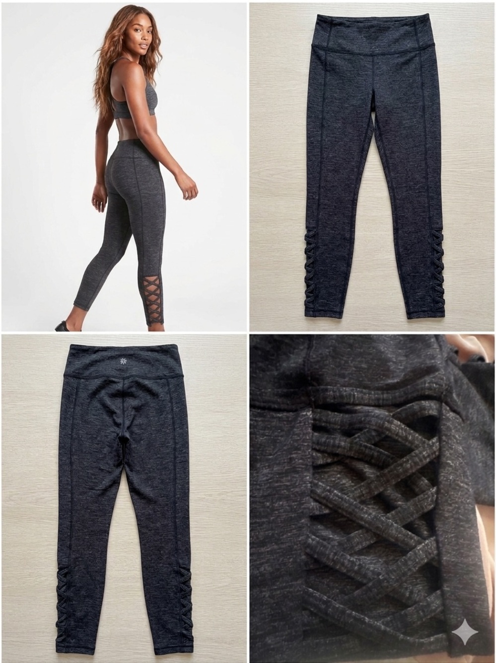 Athleta Lattice Crop Leggings – Dark Charcoal Grey – Size M